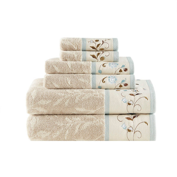Madison Park Serene Embroidered Cotton Jacquard 6 Piece Towel Set MP73-6090