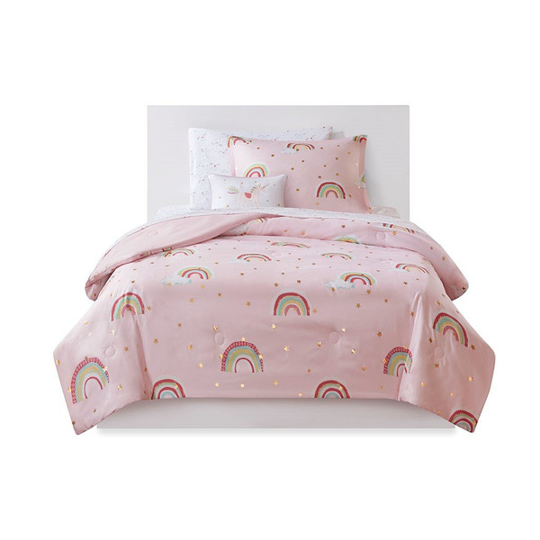 Mi Zone Kids Alicia Rainbow With Metallic Printed Stars Complete Bed And Sheet Set - Twin MZK10-170