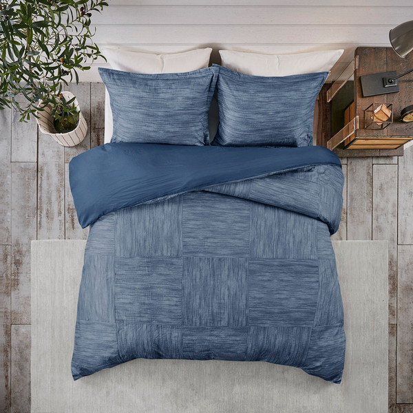 Madison Park Walter 100% Polyester Printed Seersucker Duvet Cover Set - King/Cal King - Navy MP12-7133 By Olliix