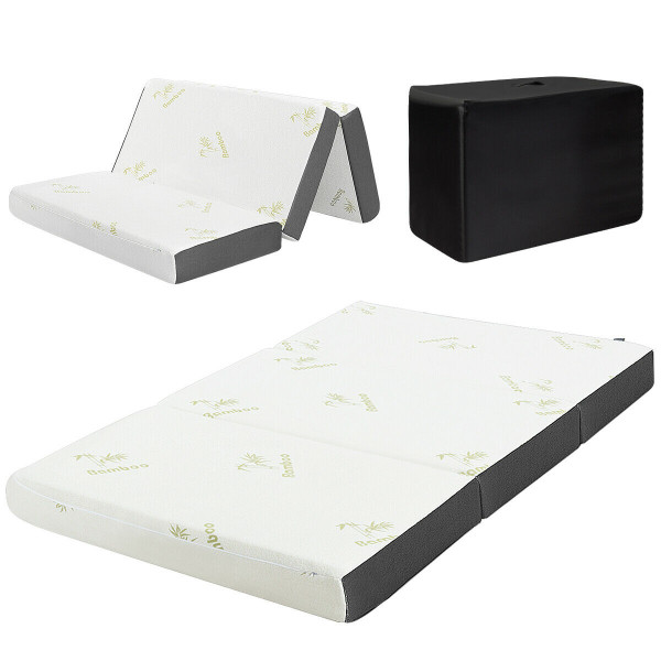 6" Tri-Folding Memory Mattress Sofa Bed Guests Floor Mat Carry Bag-Queen Size HT1120