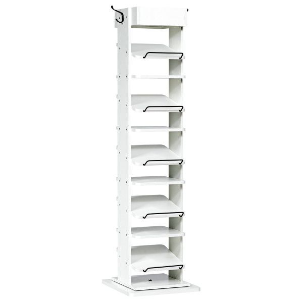 Rotated Shoe Rack 9 Tier Wooden Shoe Organizer -White HW63954WH