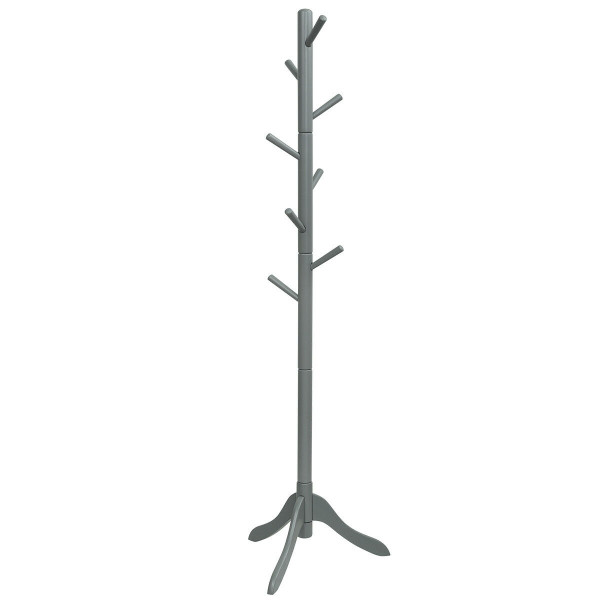 Adjustable Wooden Tree Coat Rack With 8 Hooks-Gray HW65612GR