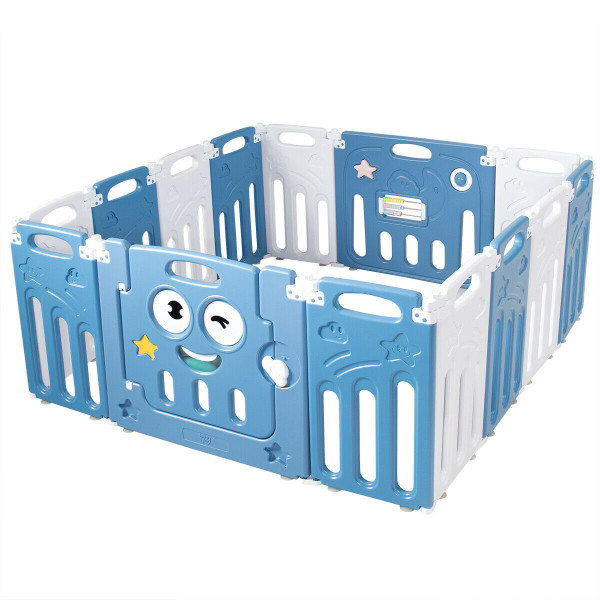 14-Panel Foldable Baby Playpen Kids Activity Centre-Blue BB5487BL