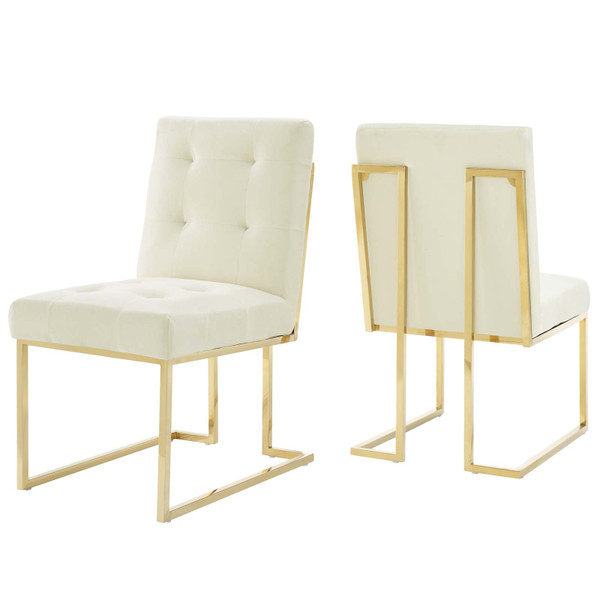 Modway Privy Gold Stainless Steel Performance Velvet Dining Chair Set Of 2 EEI-4152-GLD-IVO