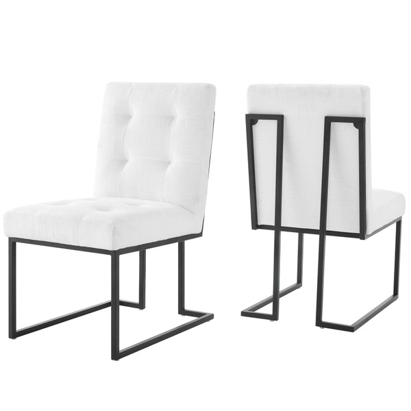 Modway Privy Black Stainless Steel Upholstered Fabric Dining Chair Set Of 2 EEI-4153-BLK-WHI