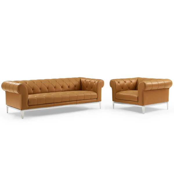 Modway Idyll Tufted Upholstered Leather Sofa And Armchair Set EEI-4191-TAN-SET
