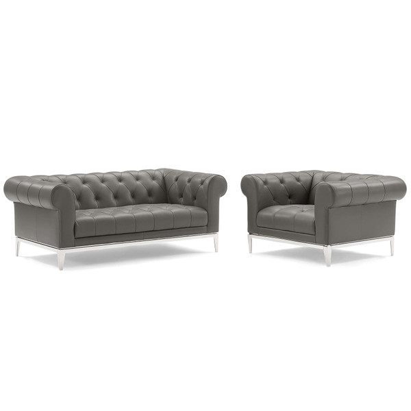 Modway Idyll Tufted Upholstered Leather Loveseat And Armchair EEI-4193-GRY-SET