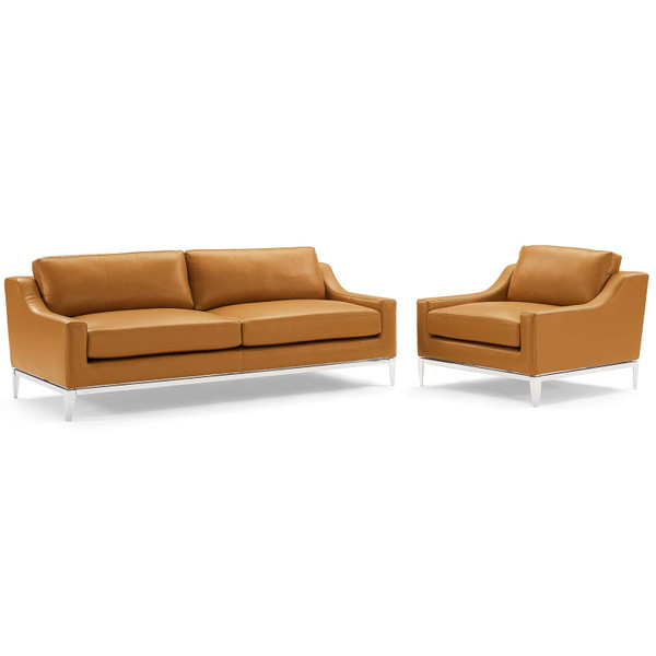 Modway Harness Stainless Steel Base Leather Sofa & Armchair Set EEI-4198-TAN-SET
