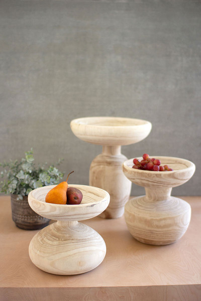 Set Of Three Turned Wooden Pedestals CFAN1046 By Kalalou