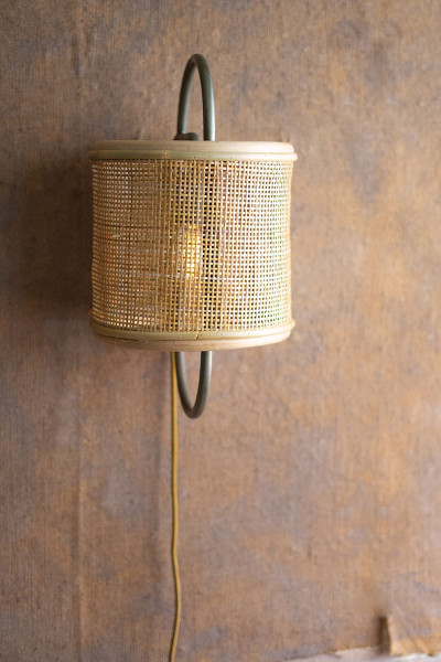 Round Iron And Rattan Wall Sconce Light CQ7544 By Kalalou