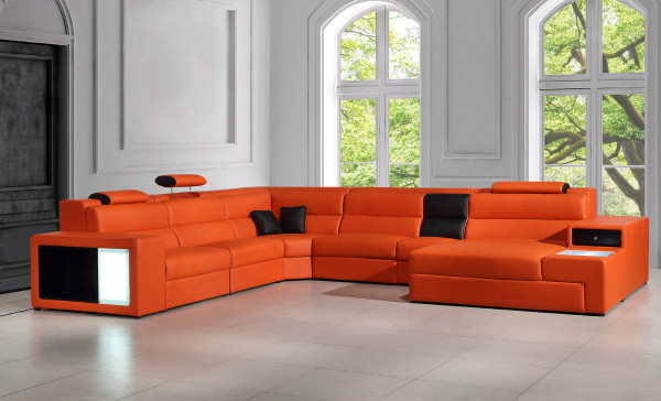 Divani Casa Polaris - Contemporary Leather Sectional Sofa With Lights VGEV5022-OR By VIG Furniture