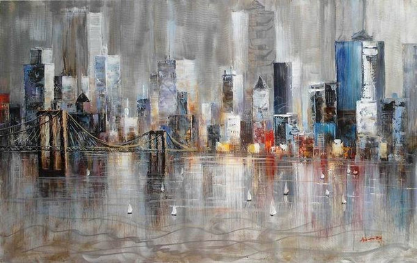 Modrest Absract City Harbor Oil Painting VGSHD-ADC7656 By VIG Furniture