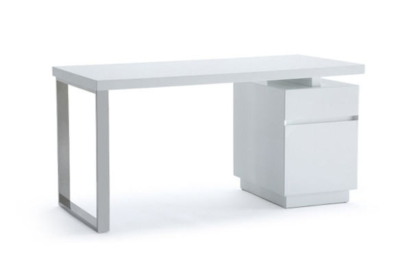 Modrest Carson Modern White & Stainless Steel Desk VGVCBT-002-WHT By VIG Furniture