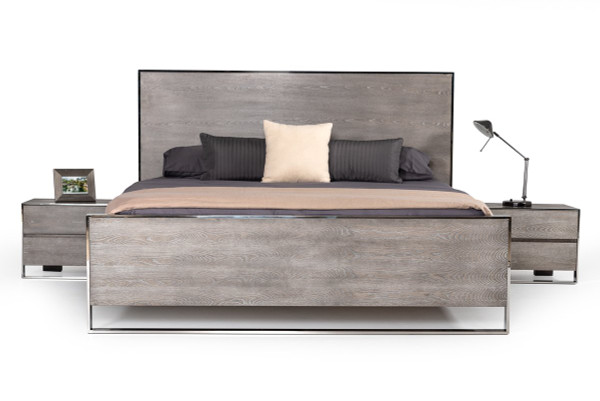 Modrest Charlene Modern Grey Elm & Stainless Steel Bed VGVCBD008A-LOW-GRY By VIG Furniture