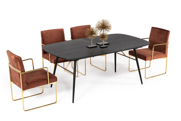 Modrest Billy Modern Black Oak & Gold Extendable Dining Table VGDWJ3498 By VIG Furniture