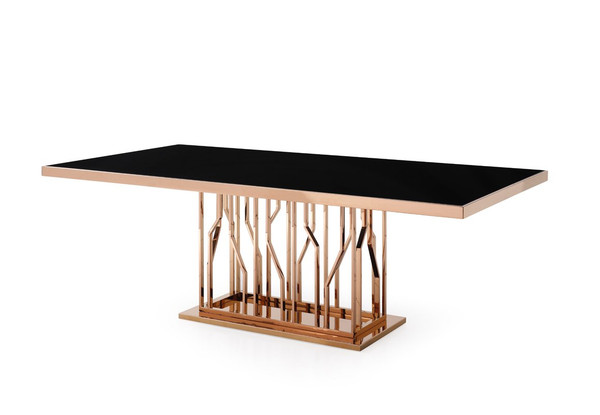 Modrest Marston Modern Black Glass & Rosegold Dining Table VGVCT8919-G By VIG Furniture