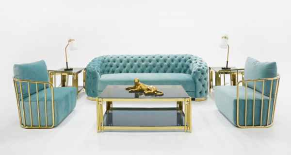 Divani Casa Voss Modern Blue Velvet Sofa VGYUHD1849-SOF-BLU By VIG Furniture