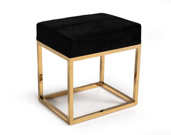 Modrest Downey Modern Black Velvet & Gold Stool Ottoman VGFH-FDC8016-BLK By VIG Furniture