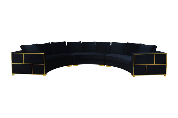 Divani Casa Ritner Modern Black Velvet Circular Sectional Sofa VGYUHD1840-B-BLK By VIG Furniture