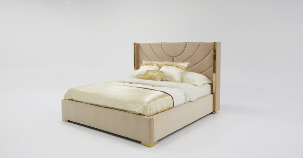 Divani Casa Visalia Modern Beige Velvet & Gold Eastern King Bed VGYUHD-1881-PINK By VIG Furniture