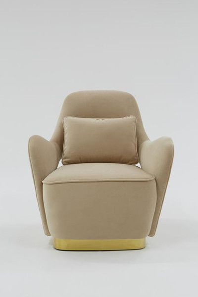 Divani Casa Visalia Modern Beige Velvet & Gold Accent Chair VGYUHD1837-PINK By VIG Furniture