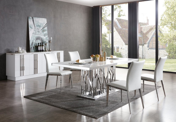 Modrest Marston Modern White Marble & Stainless Steel Dining Table VGVCT8919-M-STL By VIG Furniture