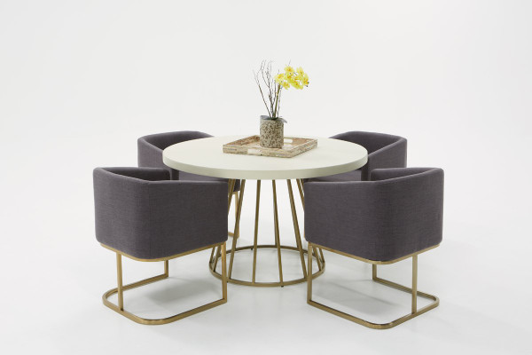 Modrest Harper Modern White Concrete & Antique Brass Round Dining Table VGLBMOT-DTR130 By VIG Furniture