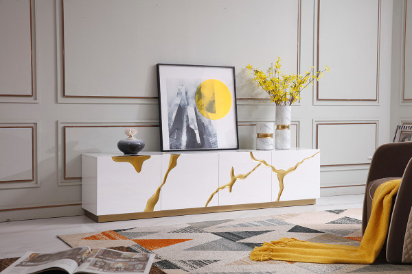 Modrest Aspen Modern White & Gold Tv Stand VGVCTV1801-WHT By VIG Furniture