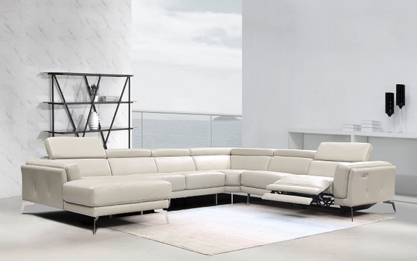 Divani Casa Gilsum Modern Light Grey Leather Sectional W/ Recliner VGCA1889-7476 By VIG Furniture