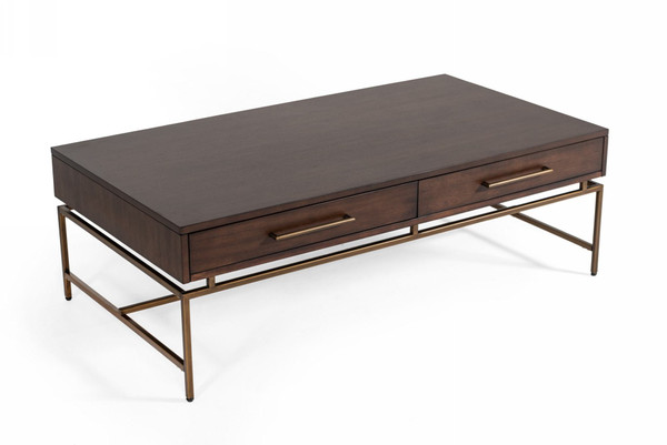 Modrest Nathan - Modern Acacia & Brass Coffee Table VGNX19186 By VIG Furniture