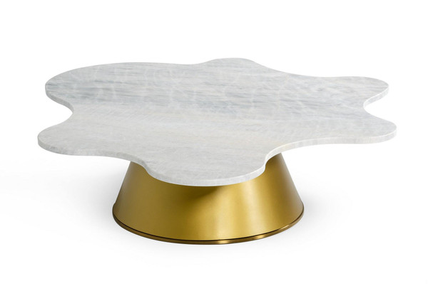 Modrest Gabbro Low - Glam White Marble And Gold Coffee Table VGODLZ-220C-L By VIG Furniture