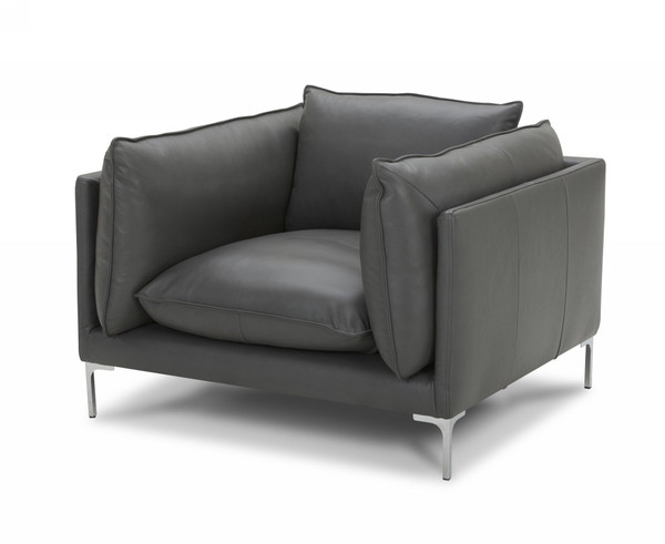 Divani Casa Harvest - Modern Grey Full Leather Chair VGKKKF2627-L2925-CHR By VIG Furniture