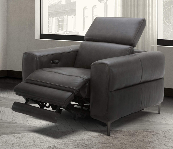 Divani Casa Meadow Dk Grey Leather Electric Recliner Chair With Electric Headrest VGKMKM.618H-WHT-CH By VIG Furniture
