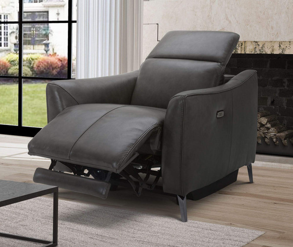 Divani Casa Prairie Dark Grey Leather Electric Recliner Chair With Electric Headrest VGKMPRARIE-CH By VIG Furniture
