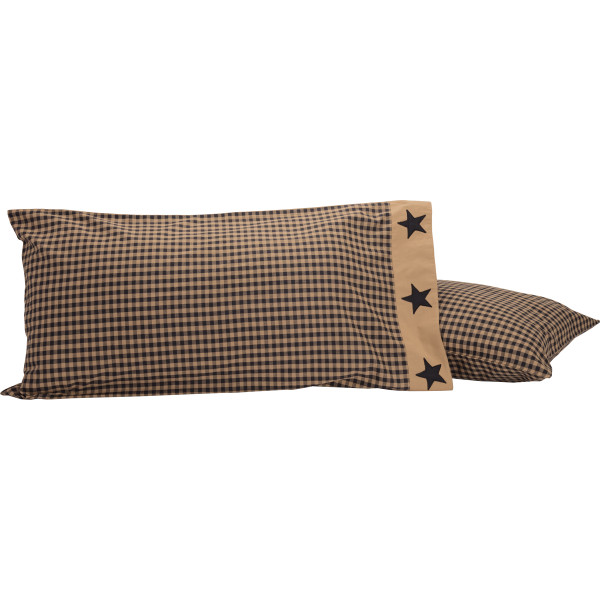 VHC Black Check Star King Pillow Case Set Of 2 21X40 45586