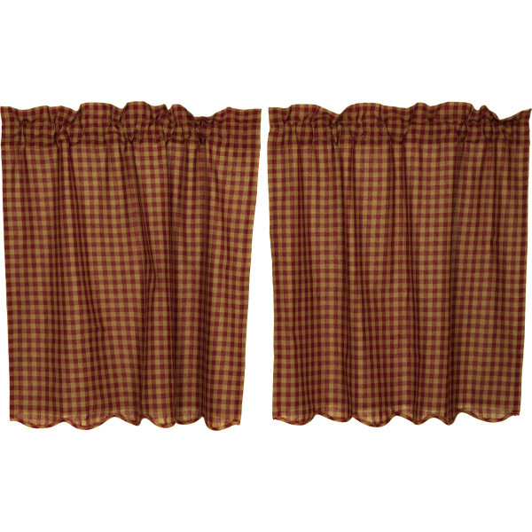 VHC Burgundy Check Scalloped Tier Set Of 2 L36Xw36 20130