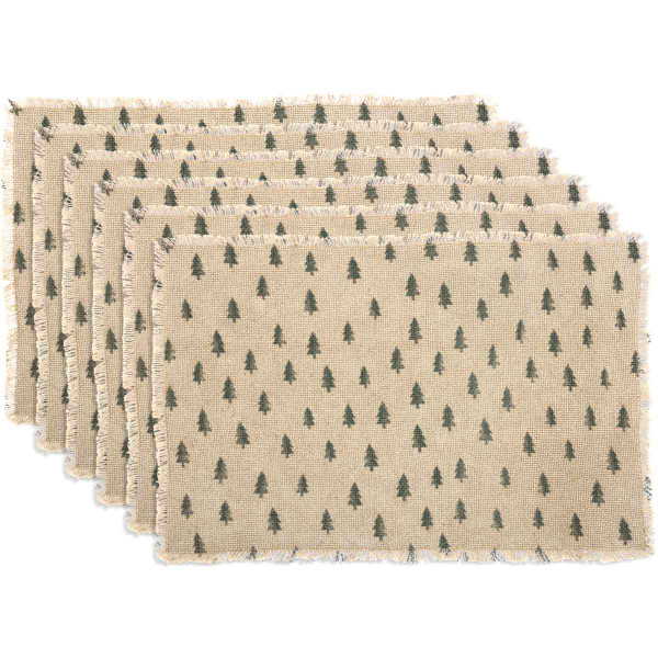 VHC Vintage Burlap Tree Placemat Set Of 6 12X18 42287