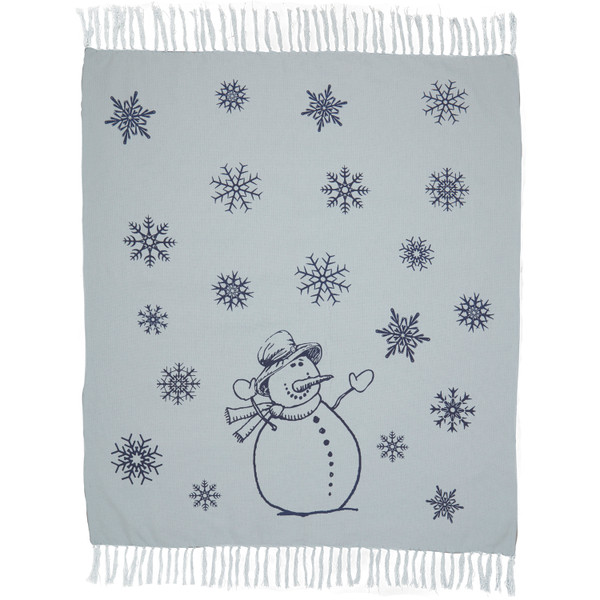 VHC Happy Snowman Navy On Blue Woven Throw 60X50 26990