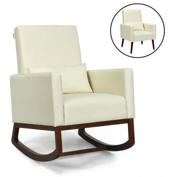 HW65825BE 2-In-1 Fabric Upholstered Rocking Chair With Pillow-Beige