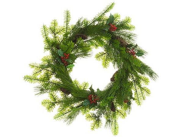 30" Holly/Berry/Pine Wreath Green Brown (Pack Of 2) XDW039-GR/BR By Silk Flower