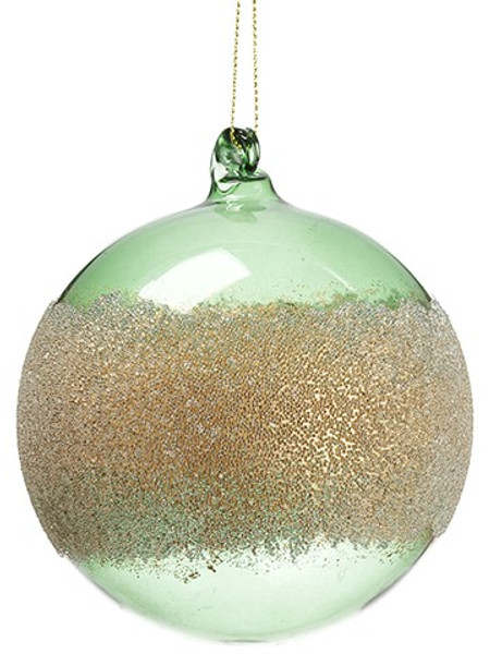 4" Beaded Glass Ball Ornament Green Gold (Pack Of 6) XGN236-GR/GO By Silk Flower