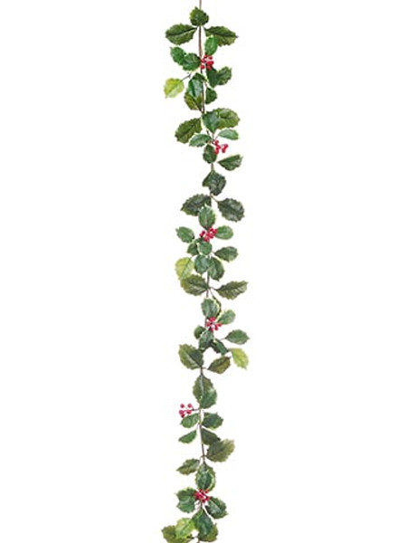 6' Holly Garland With Berry Green Variegated (Pack Of 6) XHT069-GR/VG By Silk Flower