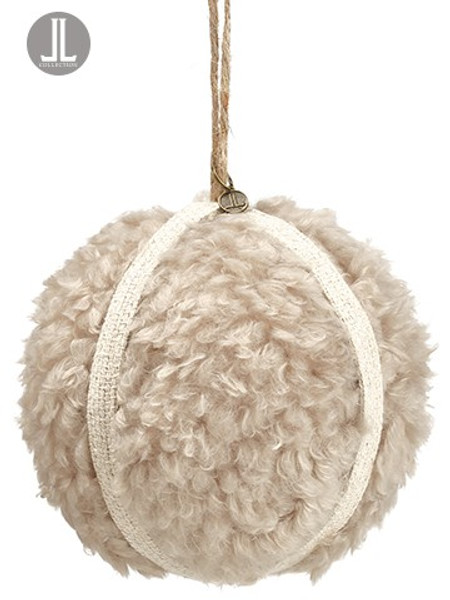 4.75" Fur Ball Ornament Beige (Pack Of 12) XN0147-BE By Silk Flower