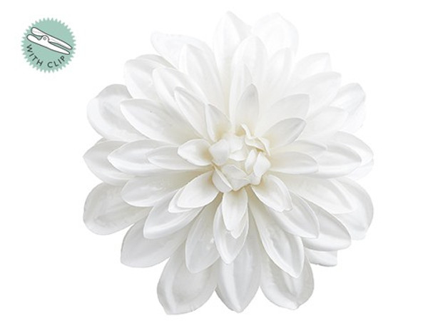 5" Dahlia With Clip White (Pack Of 12) XPH235-WH By Silk Flower