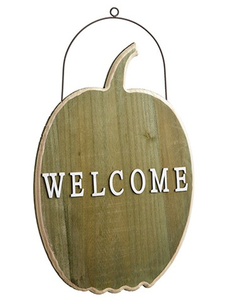 22" Welcome Pumpkin Wall Decor Green White (Pack Of 5) AAF923-GR/WH By Silk Flower