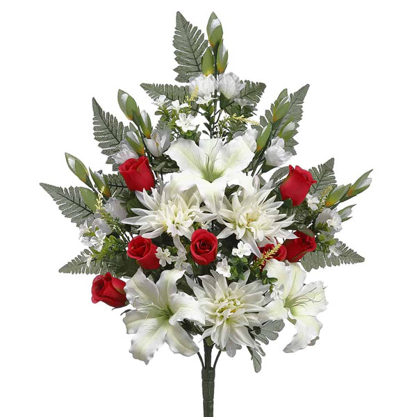 26" Dahlia/Lily/Rose Half Bush X24 White Red (Pack Of 4) FBX144-WH/RE By Silk Flower