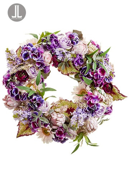 28" Rose/Sunflower/Protea Wreath Pink Lavender FWX079-PK/LV By Silk Flower