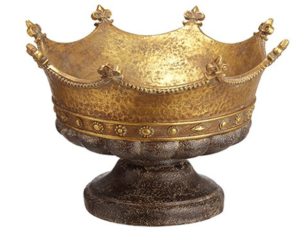 9" Fleur-De-Lys Crown Container Antique Gold XAC072-GO/AT By Silk Flower