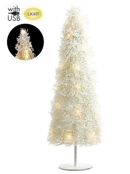 48" Glittered Plastic Twig Tree With Light And Usb Cable White XAT881-WH By Silk Flower