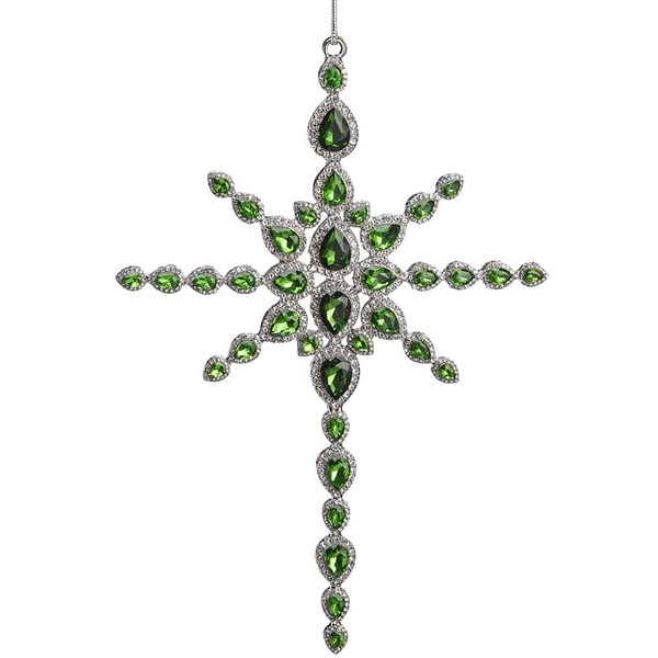 9.7" Rhinestone Cross Ornament Green (Pack Of 6) XN0105-GR By Silk Flower